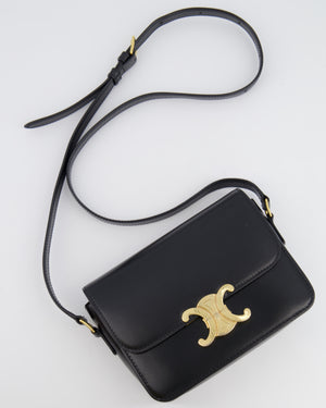 Celine Black Teen Triomphe Bag in Shiny Calfskin Leather with Gold Hardware