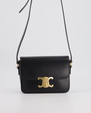 Celine Black Teen Triomphe Bag in Shiny Calfskin Leather with Gold Hardware