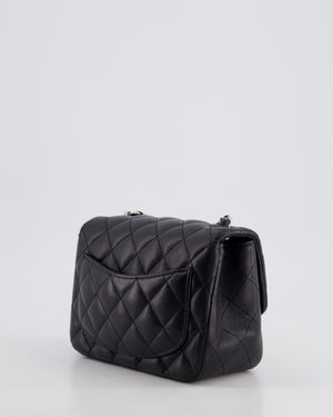 *HOT* Chanel Black Mini Square Flap Bag in Lambskin with Silver Hardware