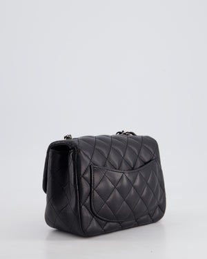 *HOT* Chanel Black Mini Square Flap Bag in Lambskin with Silver Hardware