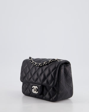 *HOT* Chanel Black Mini Square Flap Bag in Lambskin with Silver Hardware