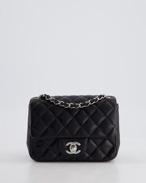 *HOT* Chanel Black Mini Square Flap Bag in Lambskin with Silver Hardware