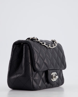 *HOT* Chanel Black Mini Square Flap Bag in Lambskin with Silver Hardware