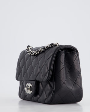 *HOT* Chanel Black Mini Square Flap Bag in Lambskin with Silver Hardware