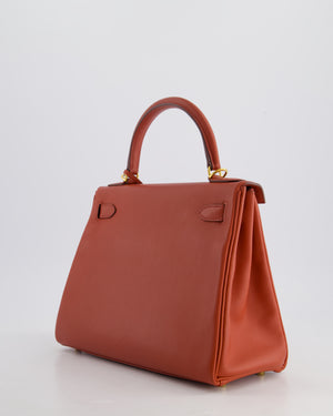 *RARE* Hermès Kelly 28cm Retourne Bag in Brique Evercolour Leather with Gold Hardware