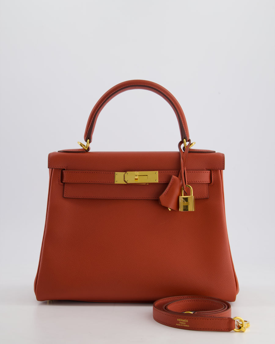 *RARE* Hermès Kelly 28cm Retourne Bag in Brique Evercolour Leather with Gold Hardware