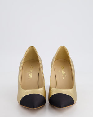 *HOT* Chanel Metallic Gold 
Black Lambskin Leather Pumps with Black CC Detail Size EU 39.5C