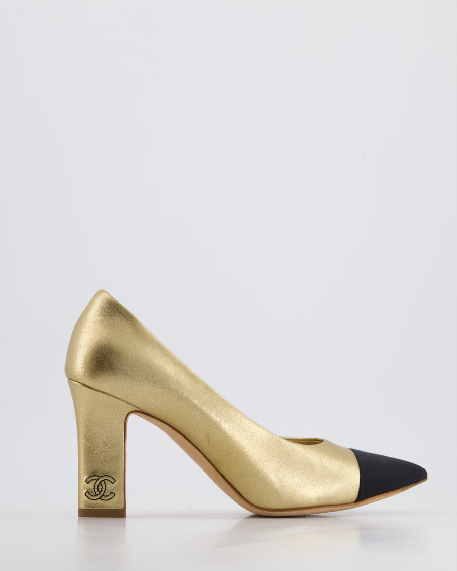 *HOT* Chanel Metallic Gold 
Black Lambskin Leather Pumps with Black CC Detail Size EU 39.5C