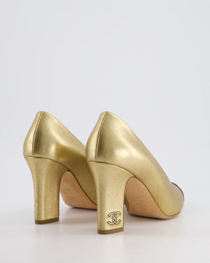 *HOT* Chanel Metallic Gold 
Black Lambskin Leather Pumps with Black CC Detail Size EU 39.5C