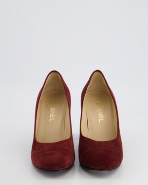 *HOT* Chanel Burgundy Suede Pumps with Gold Metal Heels 
CC Logo Details Size EU 40C