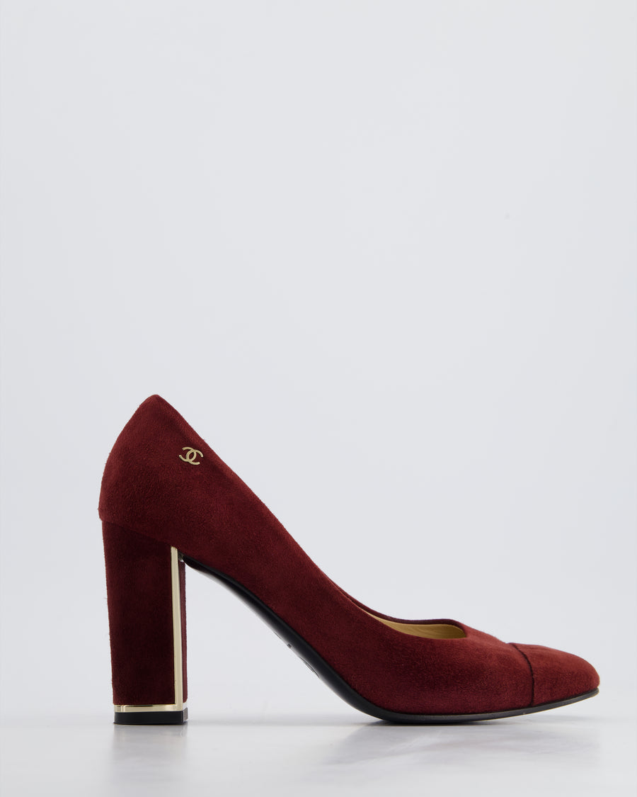 *HOT* Chanel Burgundy Suede Pumps with Gold Metal Heels 
CC Logo Details Size EU 40C