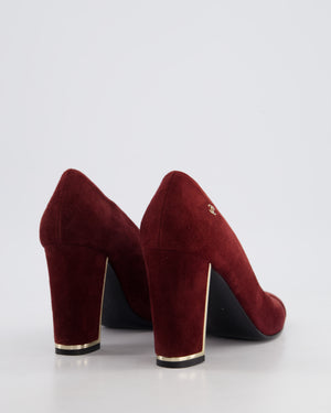 *HOT* Chanel Burgundy Suede Pumps with Gold Metal Heels 
CC Logo Details Size EU 40C