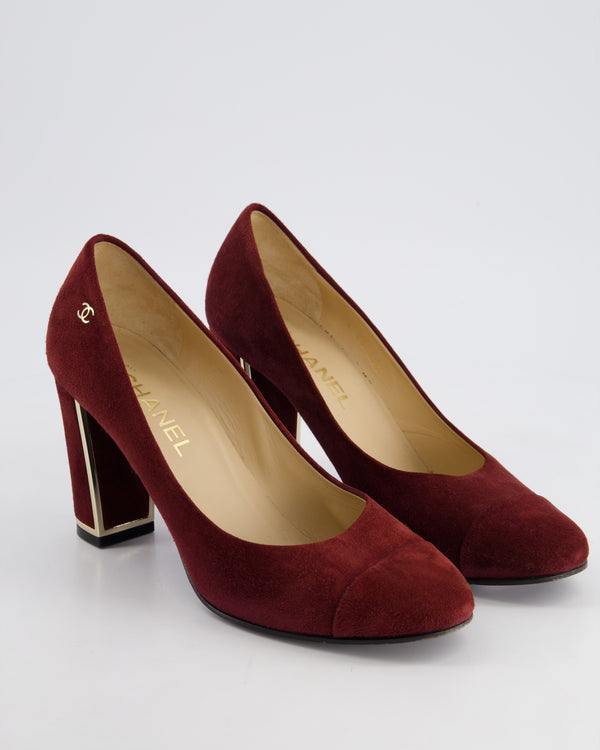 *HOT* Chanel Burgundy Suede Pumps with Gold Metal Heels 
CC Logo Details Size EU 40C