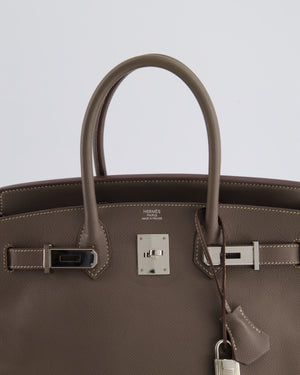 Hermès Birkin 30cm Retourne Bag Verso In Etain 
Bleu Thalassa Epsom Leather with Palladium Hardware