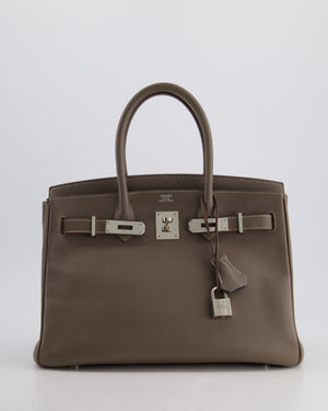 Hermès Birkin 30cm Retourne Bag Verso In Etain 
Bleu Thalassa Epsom Leather with Palladium Hardware