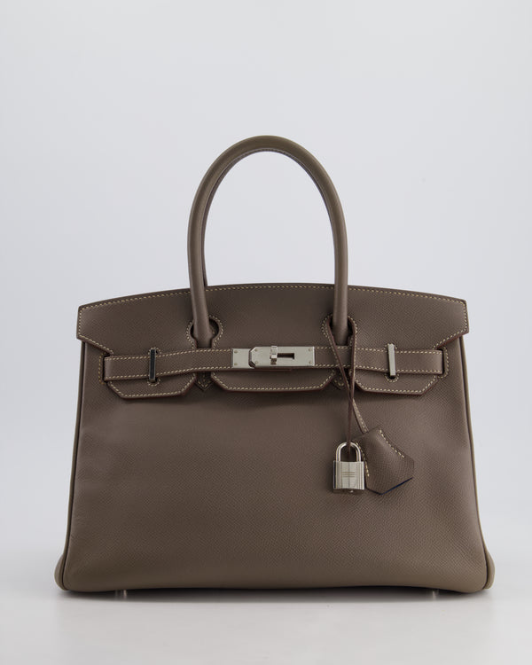 Hermès Birkin 30cm Retourne Bag Verso In Etain 
Bleu Thalassa Epsom Leather with Palladium Hardware