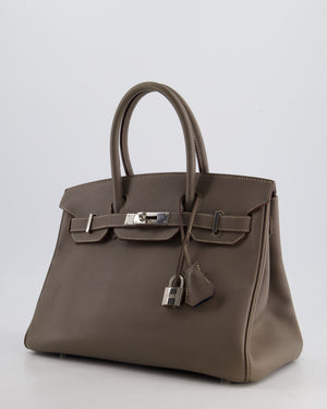 Hermès Birkin 30cm Retourne Bag Verso In Etain 
Bleu Thalassa Epsom Leather with Palladium Hardware