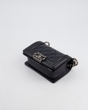 Chanel Black Patent Mini Boy Bag with Ruthenium Hardware