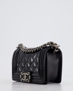 Chanel Black Patent Mini Boy Bag with Ruthenium Hardware