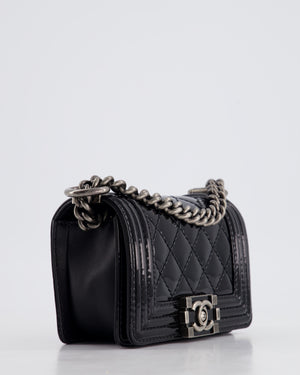 Chanel Black Patent Mini Boy Bag with Ruthenium Hardware