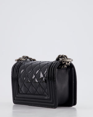 Chanel Black Patent Mini Boy Bag with Ruthenium Hardware