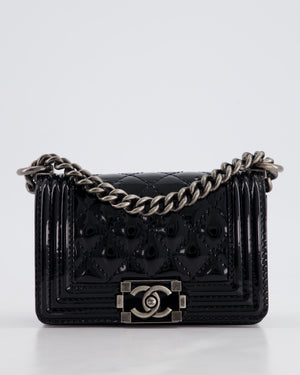 Chanel Black Patent Mini Boy Bag with Ruthenium Hardware