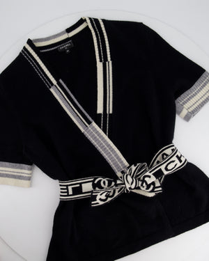 Chanel 2020 Black V-Neck Short Sleeve Wrap Cardigan with Logo Detail Size FR 38 (UK 10)