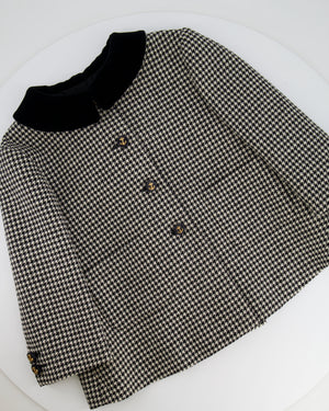 Gucci Black and White Cropped Houndstooth Jacket with Anchor Button Details Size IT 40 (UK 8)