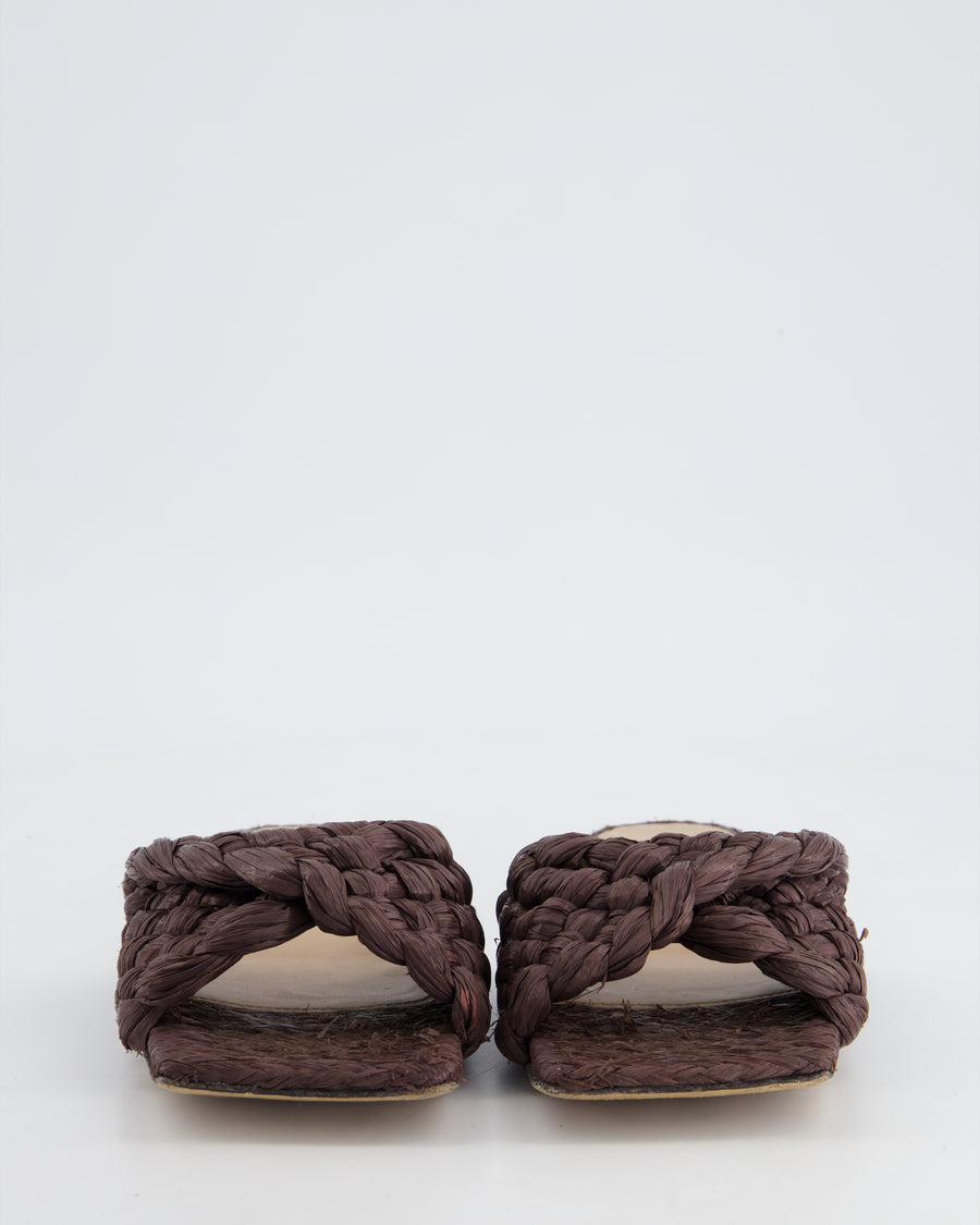 Bottega Veneta Brown Raffia Lido Slides Size EU 37.5