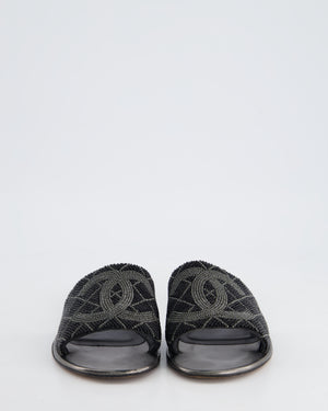 *HOT* Chanel Black, Silver Sliders with Embellished CC Logo Detail Size EU 37.5