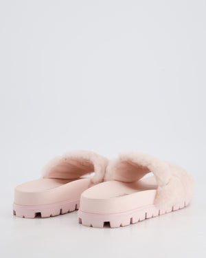 Prada Light Pink Shearling Slides Size EU 37.5