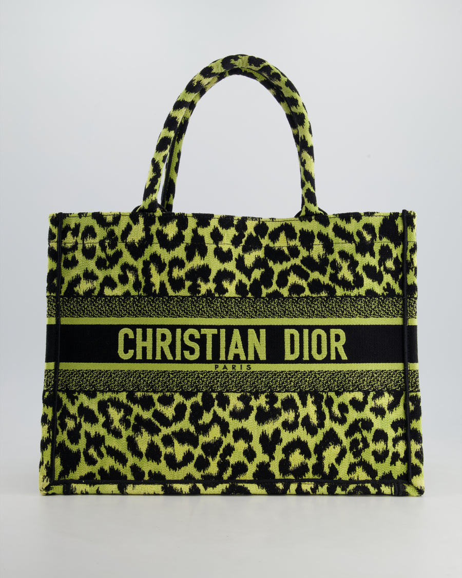 Christian Dior Medium Lime 
Black Leopard Print Canvas Book Tote Bag RRP £2500