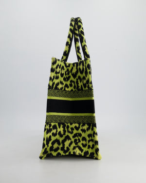 Christian Dior Medium Lime 
Black Leopard Print Canvas Book Tote Bag RRP £2500