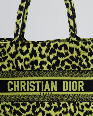 Christian Dior Medium Lime 
Black Leopard Print Canvas Book Tote Bag RRP £2500