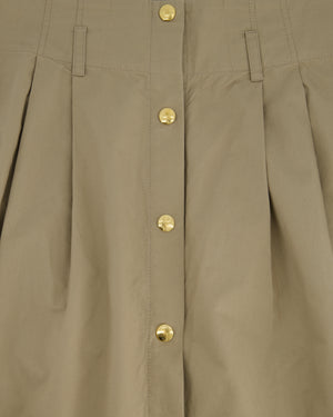 Celine Camel Cotton A Line Midi Skirt with Gold Buttoned Central Fastening Size FR 36 (UK 8)