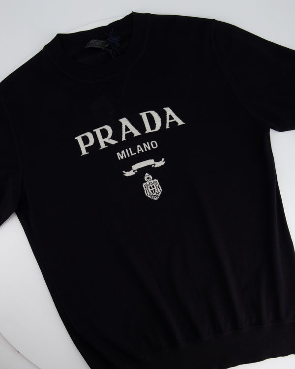 Prada Black Menswear Wool Top with Logo Detail IT 46 (UK 36)