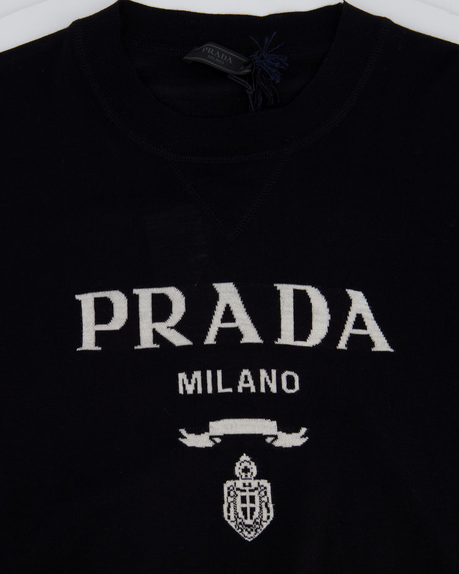 Prada Black Menswear Wool Top with Logo Detail IT 46 (UK 36)