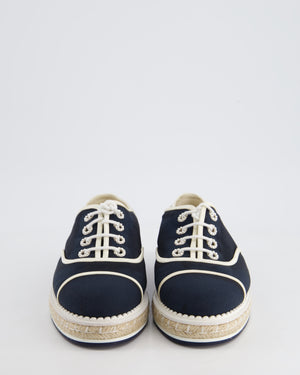 Chanel Navy Raffia Trainer with Suede and Pearl Detail Size EU 40