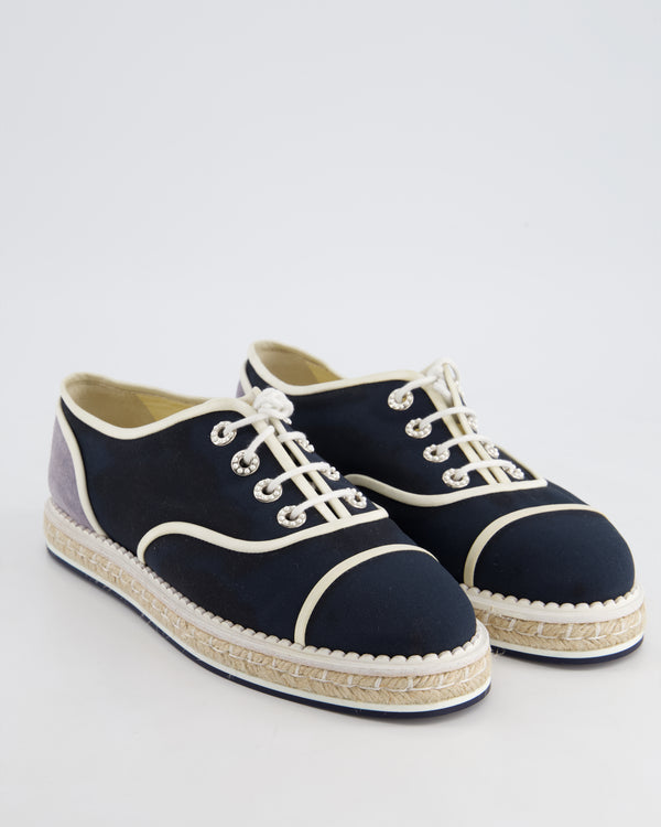 Chanel Navy Raffia Trainer with Suede and Pearl Detail Size EU 40