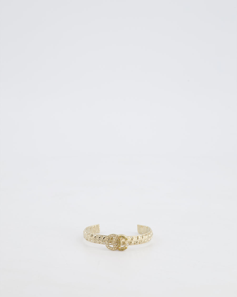 Chanel CC Open Bangle in Champagne Gold Hardware with Crystals Detail