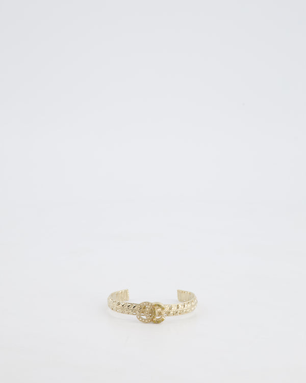 Chanel CC Open Bangle in Champagne Gold Hardware with Crystals Detail