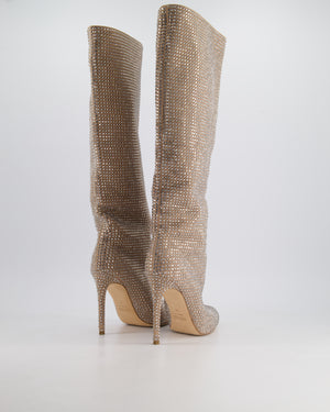 Paris Texas Beige Suede Heeled Crystal Embellished Knee-High Boots EU 37