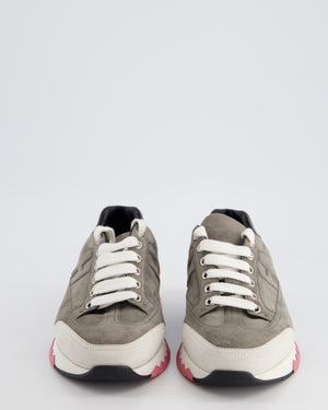 Hermès Grey Suede Trial Sneaker with Pink Sole Detail Size EU 37.5