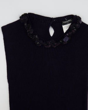 Chanel Purple Cashmere Silk Blend Sleeveless Top with Stone-Embellished Collar Size FR 40 (UK 12)