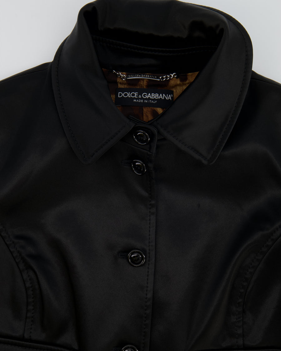 Dolce 
Gabbana Black Nylon Cropped Jacket with Buttons Size IT 40 (UK 8)