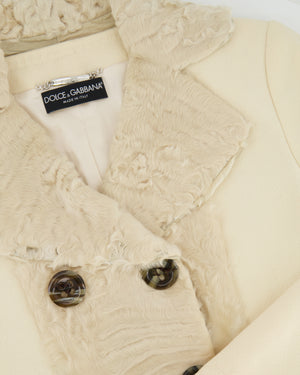 Dolce 
Gabbana Cream Jacket with Textured Collar and Large Buttons Detail Size IT 40 (UK 8)