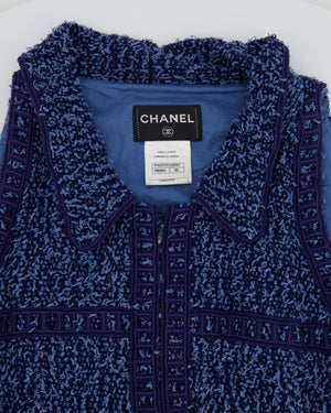 Chanel Blue Tweed Sleeveless Dress with Pockets and CC Button Detail Size FR 38 (UK 10)