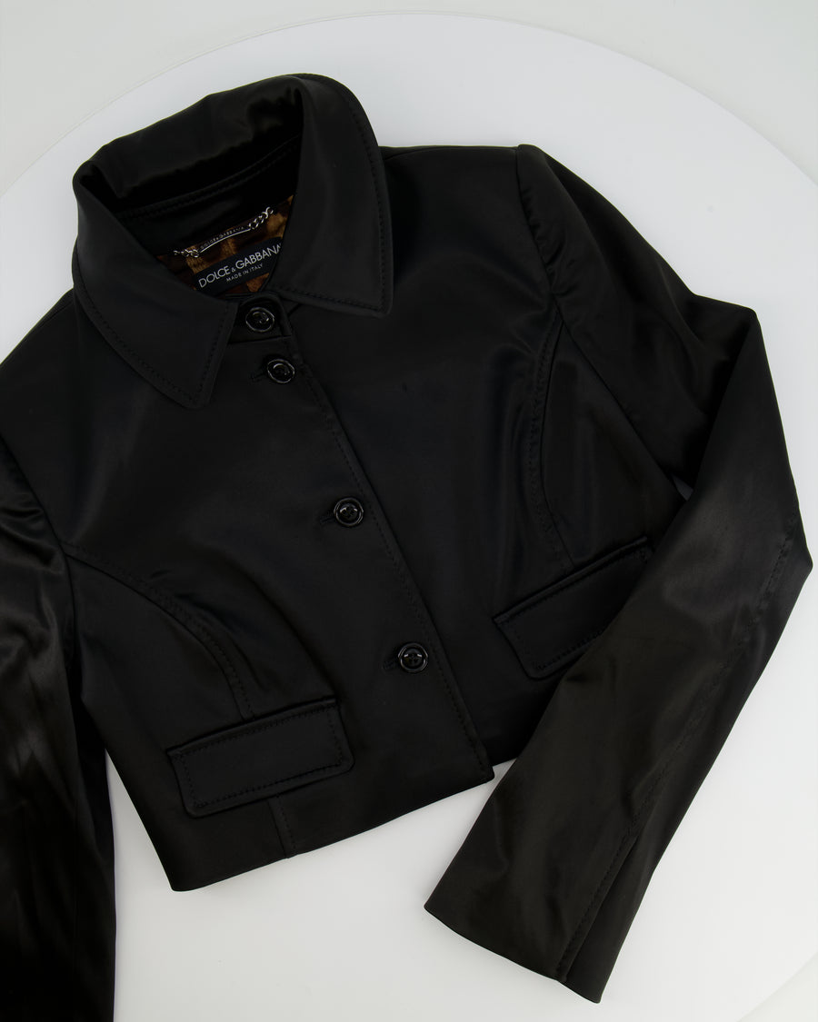 Dolce 
Gabbana Black Nylon Cropped Jacket with Buttons Size IT 40 (UK 8)