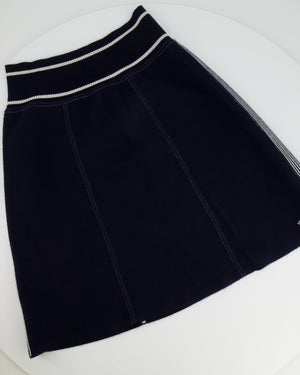 *HOT* Chanel Airline Collection Navy Cashmere Jumper and Mini Skirt Set with Silver Logo Airplane Appliqués Size FR 38 (UK 10)