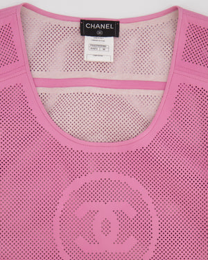 Chanel Pink Lambskin Leather Perforated Short-Sleeve Tunic Top with CC Logo Size FR 36 (UK 8)